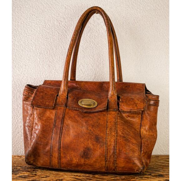 unbranded Handbags - Vintage Leather Travel Handbag: Rustic Brown Boho Tote